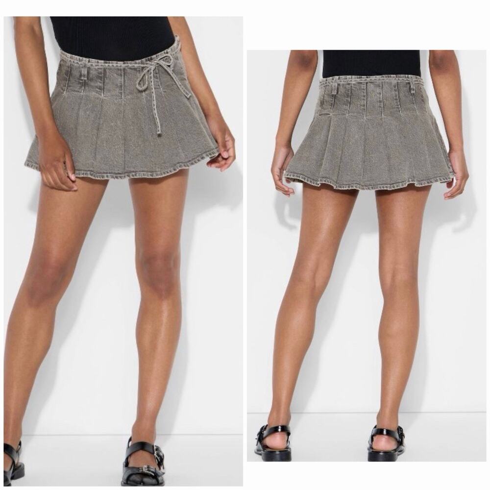 Wild Fable Denim Skort Gray Acid Wash 17 Mini Pleated Y2K Grunge NWT